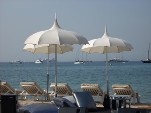 White umbrella reception